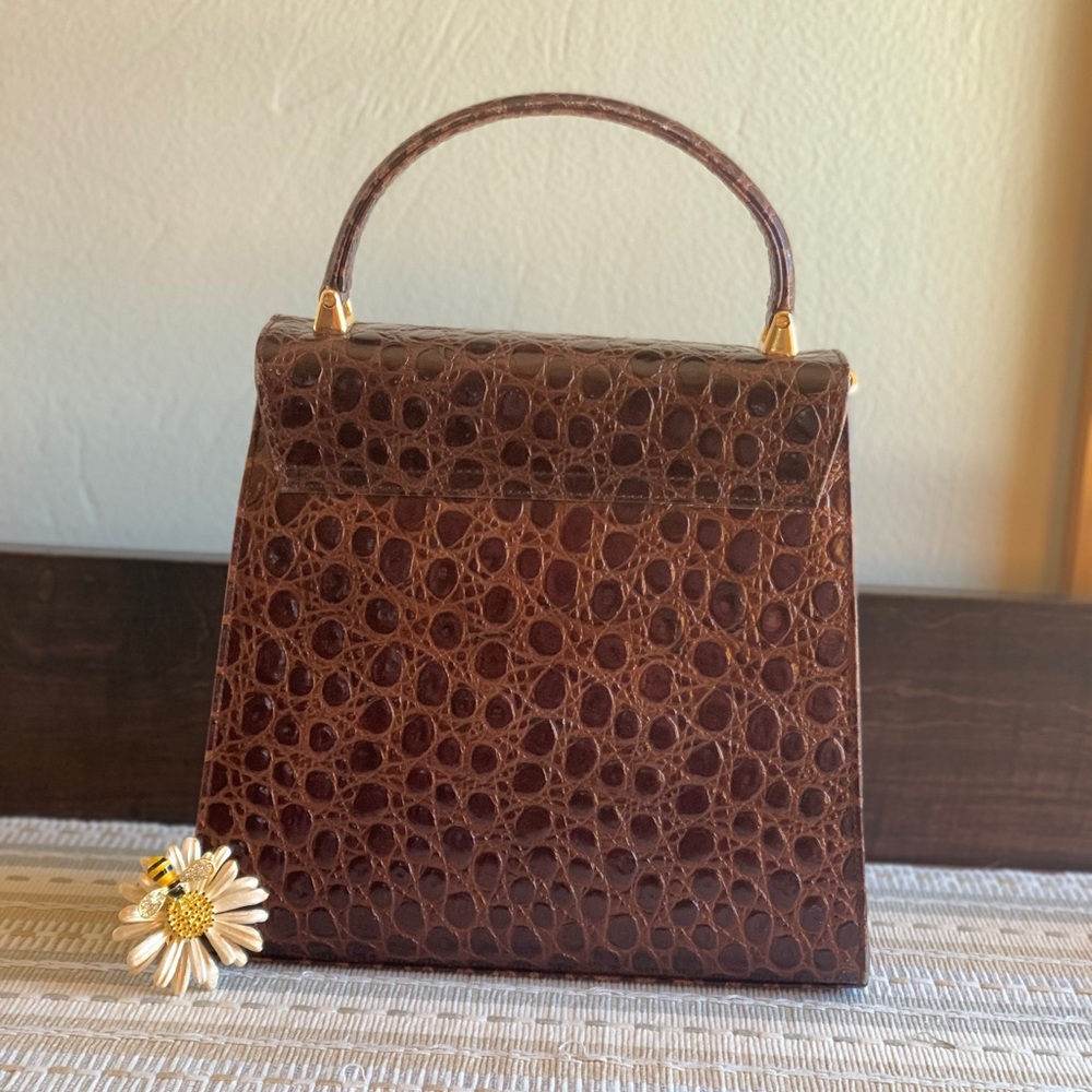 💎✨VERY RARE!💎✨Iconic Auth Salvatore Ferragamo Gancini 2way Croc Embossed Brown - Picture 5 of 17